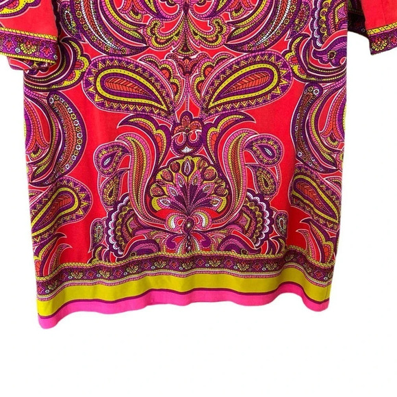 Laundry by Shelli Segal Mod Retro Paisley 70's Go Go V-Neck Dress Size Small - Picture 3 of 13